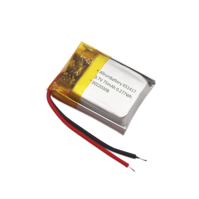 Cienki akumulator IoT Niestandardowy akumulator LiPo 3,7 V 75 mAh 651417